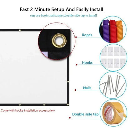 Projector Screen Fabric Anti-Light Projector Cloth 60 72 84 100 120 150inch Home Outdoor Office Simple Curtain Accessories